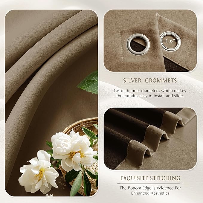 Beauoop 100% Blackout Curtains 96 Inch Long 2 Panels