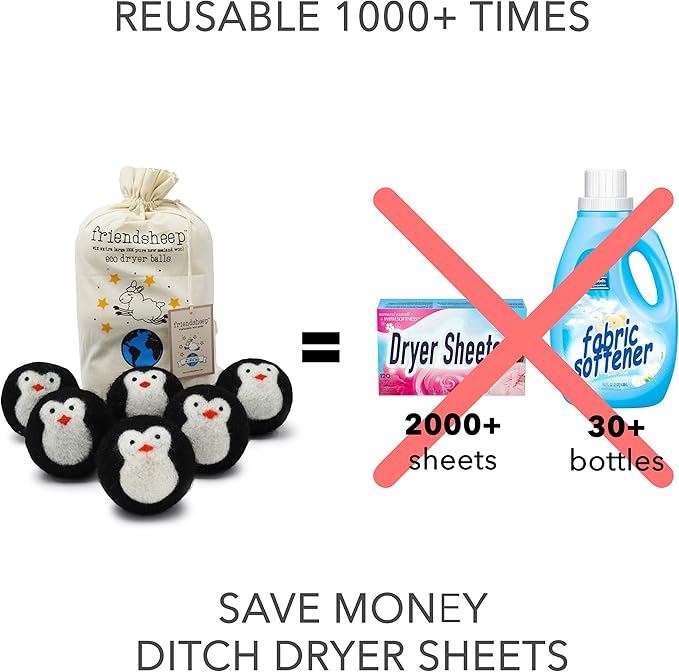 Friendsheep Wool Dryer Balls, Organic Reusable Fabric Softener Alternative (6...