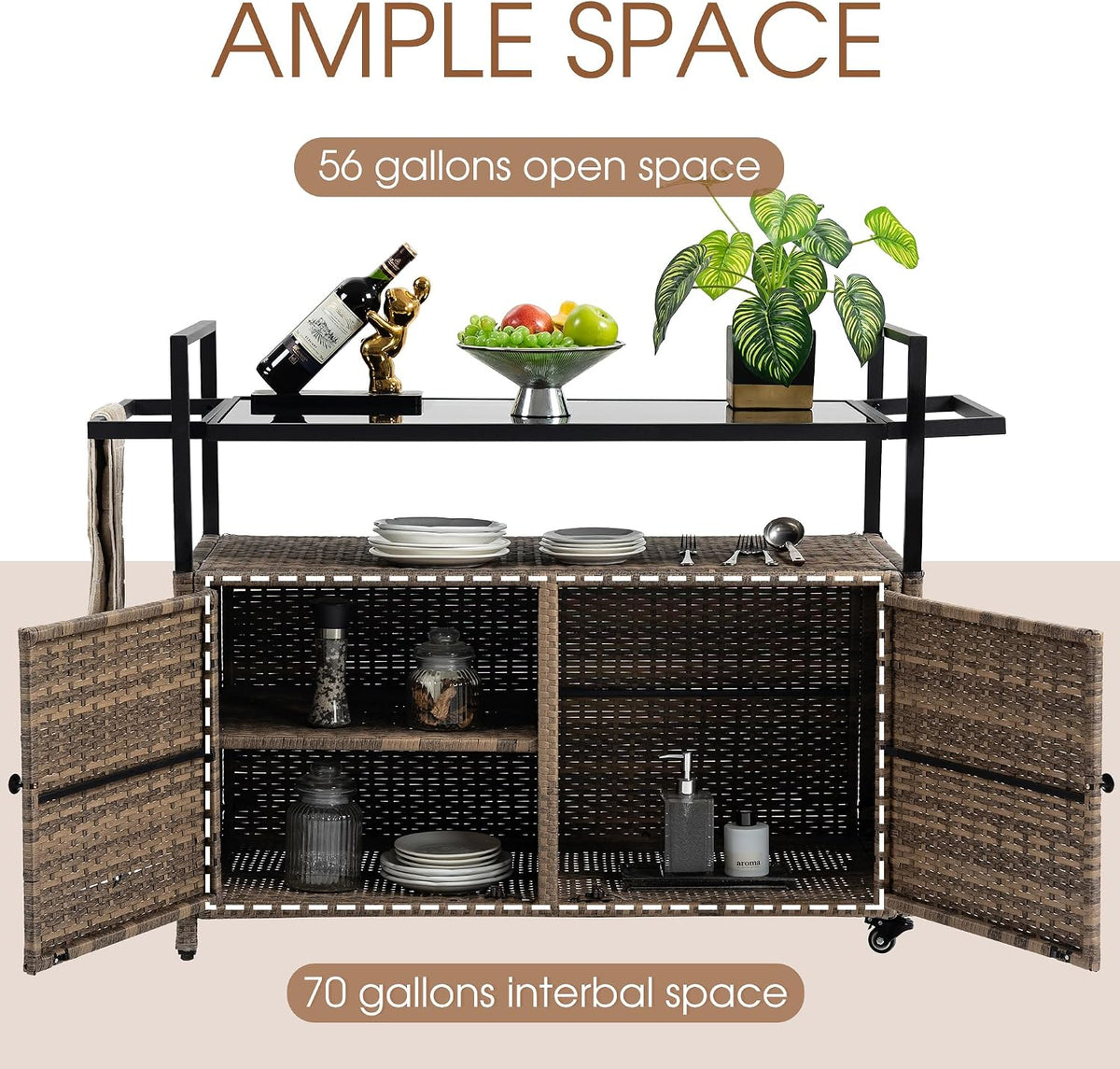 Outdoor Bar Cart Table, Brown