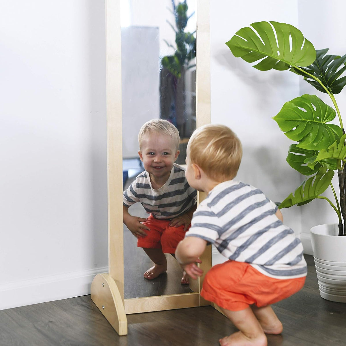 ECR4Kids Double-Sided Wooden Bi-Directional Mirror, Montessori, Natural | Dur...
