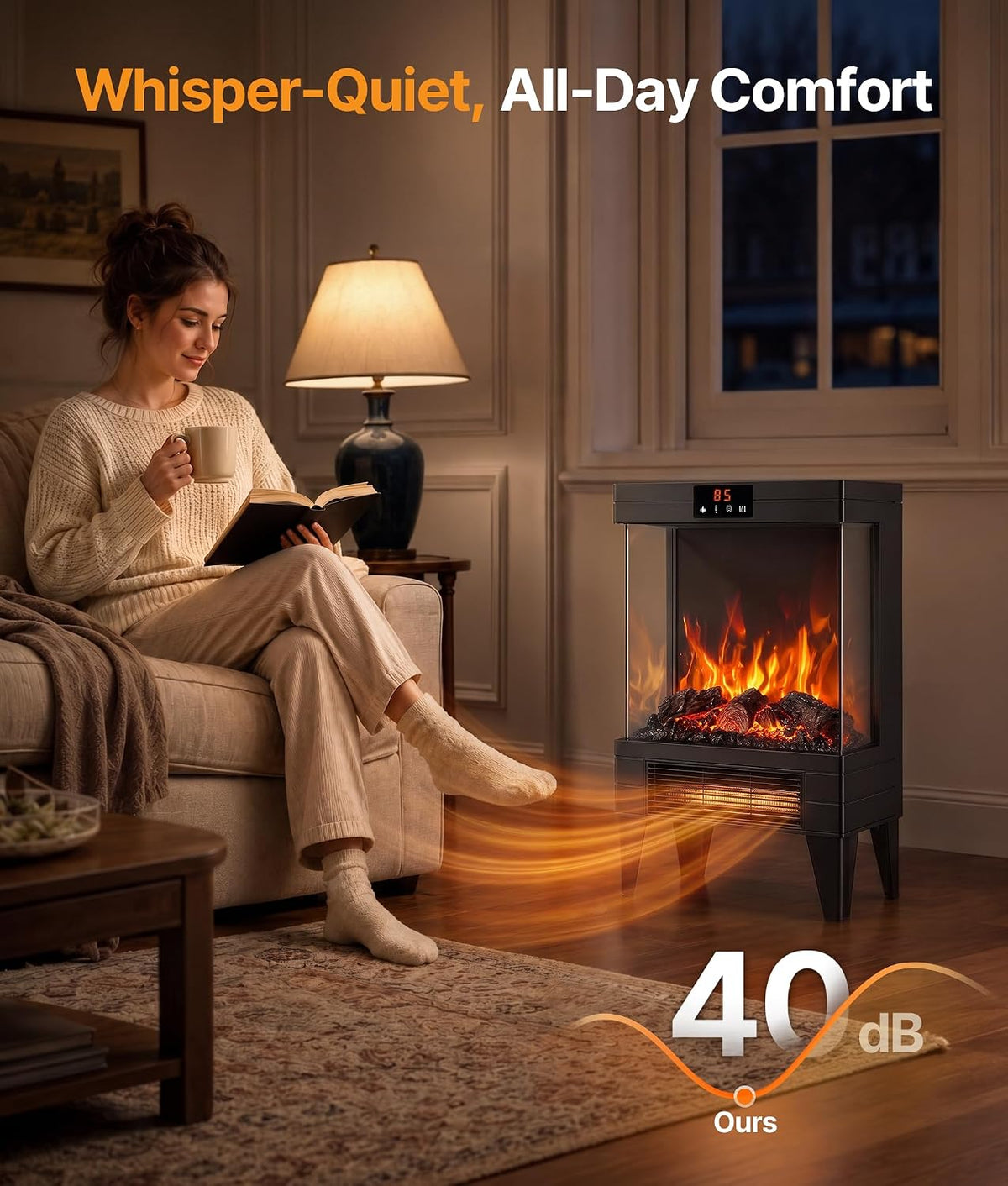 Electric Fireplace Stove Heater with Dual Heat & 3D Flame, 1500W