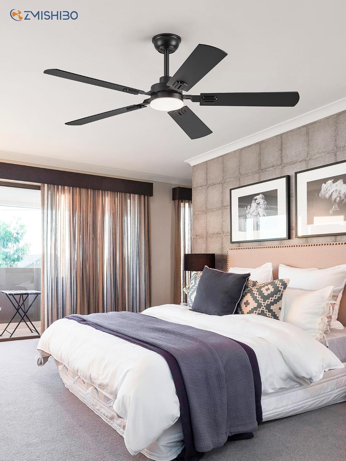 ZMISHIBO 52" Ceiling Fans with Lights and Remote, Black Modern for Indoor