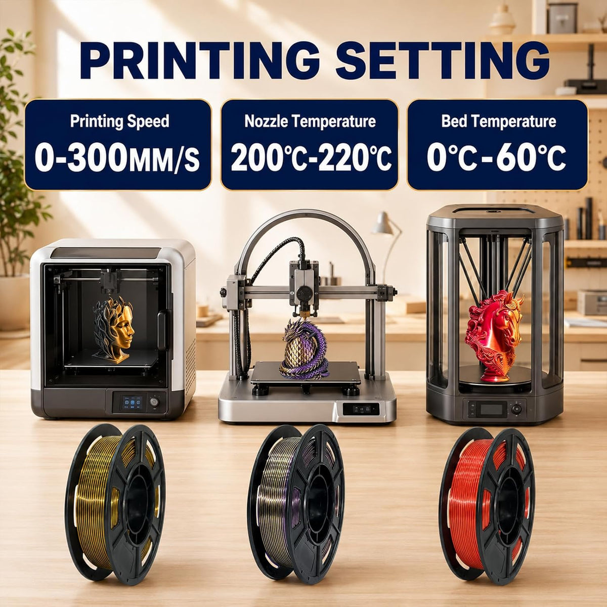 Shiny Tricolor Silk PLA+ 3D Printer Filament Bundle 1.75mm