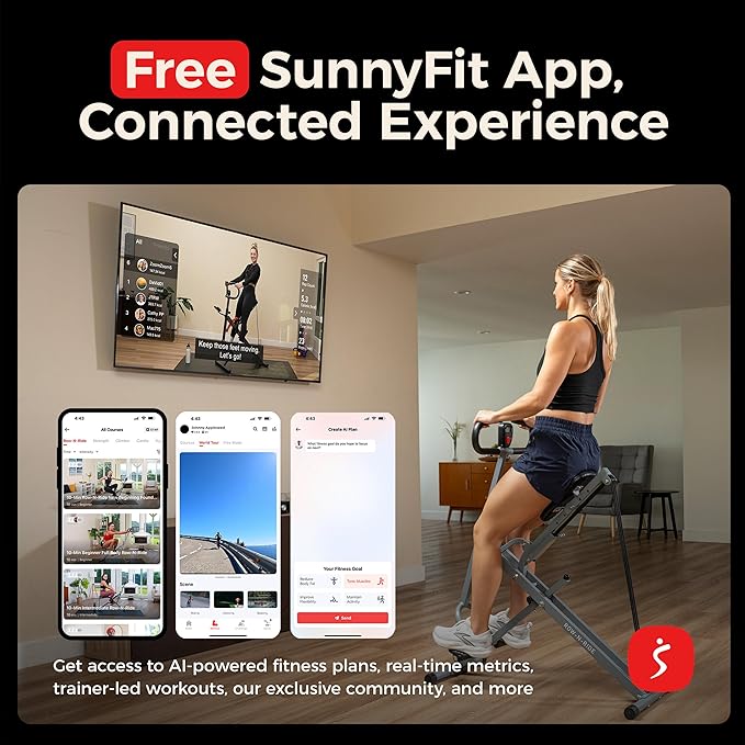 Sunny Health & Fitness Smart Row-N-Ride Glute & Leg Trainer, Foldable...