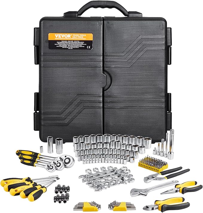 VEVOR Mechanics Tool Set 207 Pieces 1/4" 3/8" 1/2" Drive Socke...