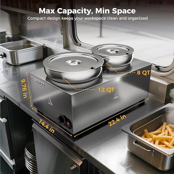 20qt 2-in-1 Electric Soup Warmer and Steam Table Food Warmer, 1200W Stainless