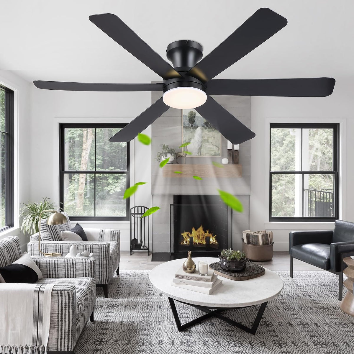 GJeg Ceiling Fans with Lights,46" Low Profile Ceiling Fan (Black