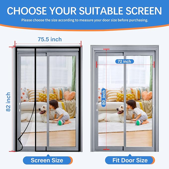 Magnetic Screen Door Mesh Left Right Side Opening Upgraded PET Material Mesh