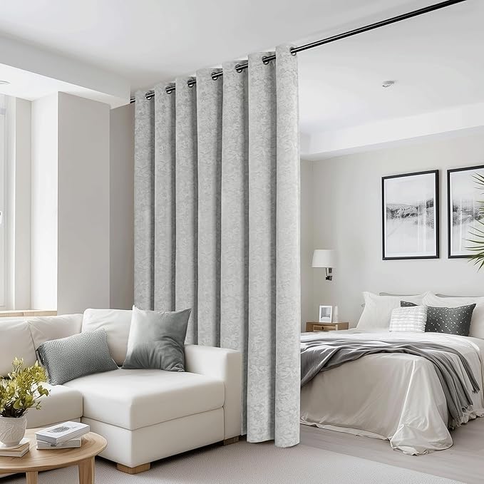 Beauoop Grey Floral Jacquard Blackout Curtains 84 Inches Long