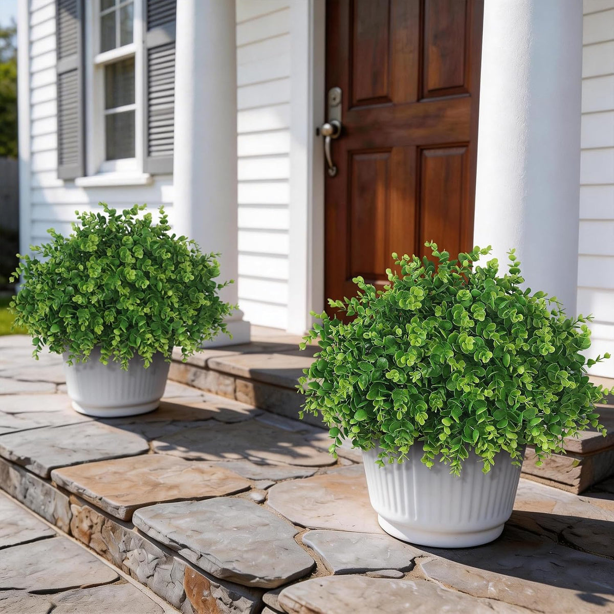 2Set Lifelike Touch Fake Eucalyptus Topiary Ball Trees for Porch(Green)