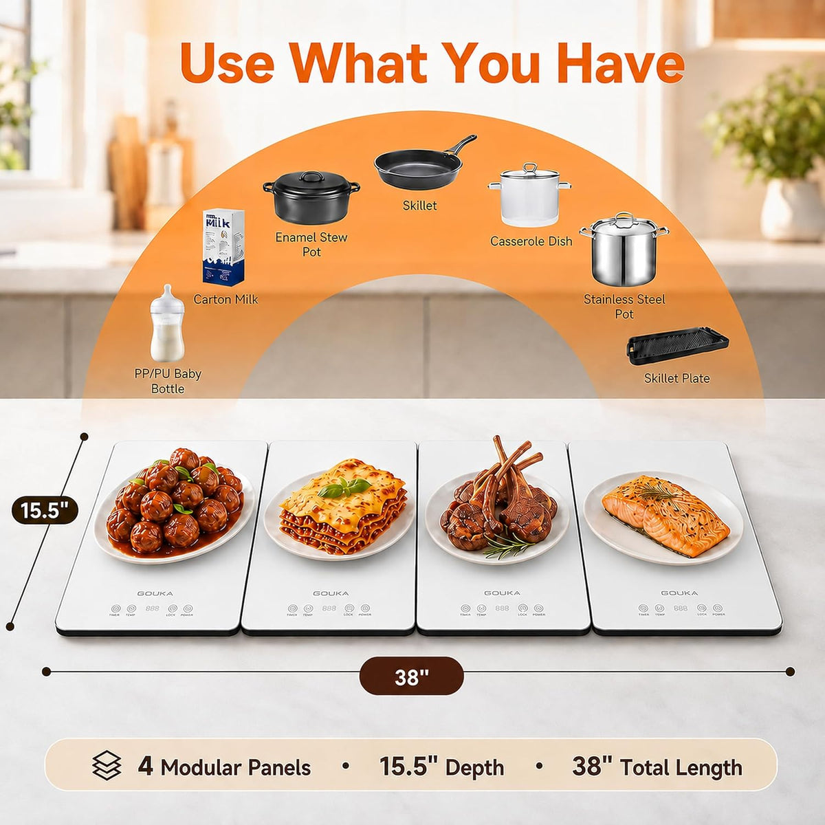 GOUKA Food Warmer Trays for Parties Buffet, Sizzling Ham & Mashed Potatoes