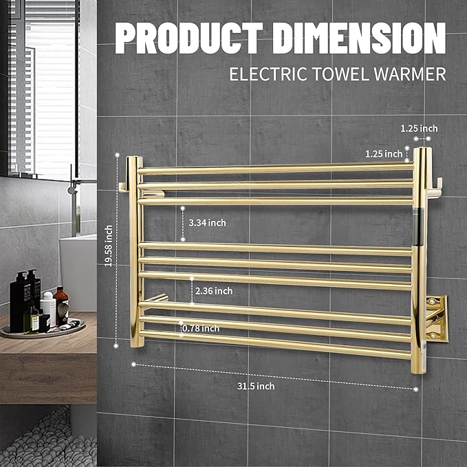 K&KALONZO Towel Warmer for Bathroom, Wall-Mounted 9-Bar Heated Towel Rack