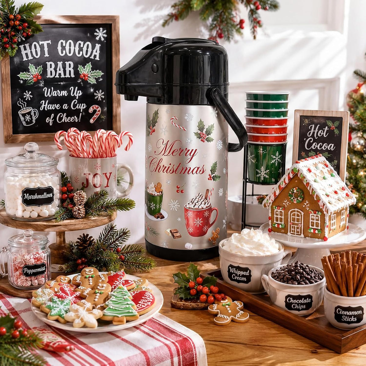 85oz Christmas Hot Chocolate Dispenser Hot Cocoa Bar Supplies, Cocoa Cups