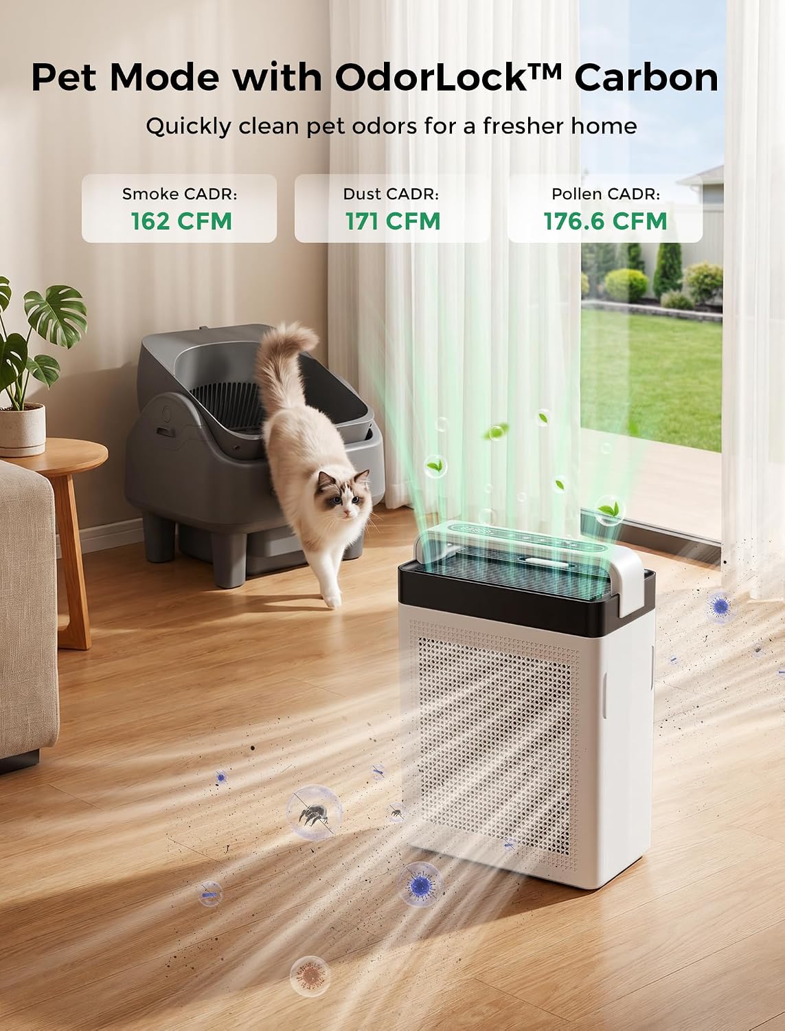 Pet Air Purifier for Home Dual-Sided Intake, High-Activated Carbon