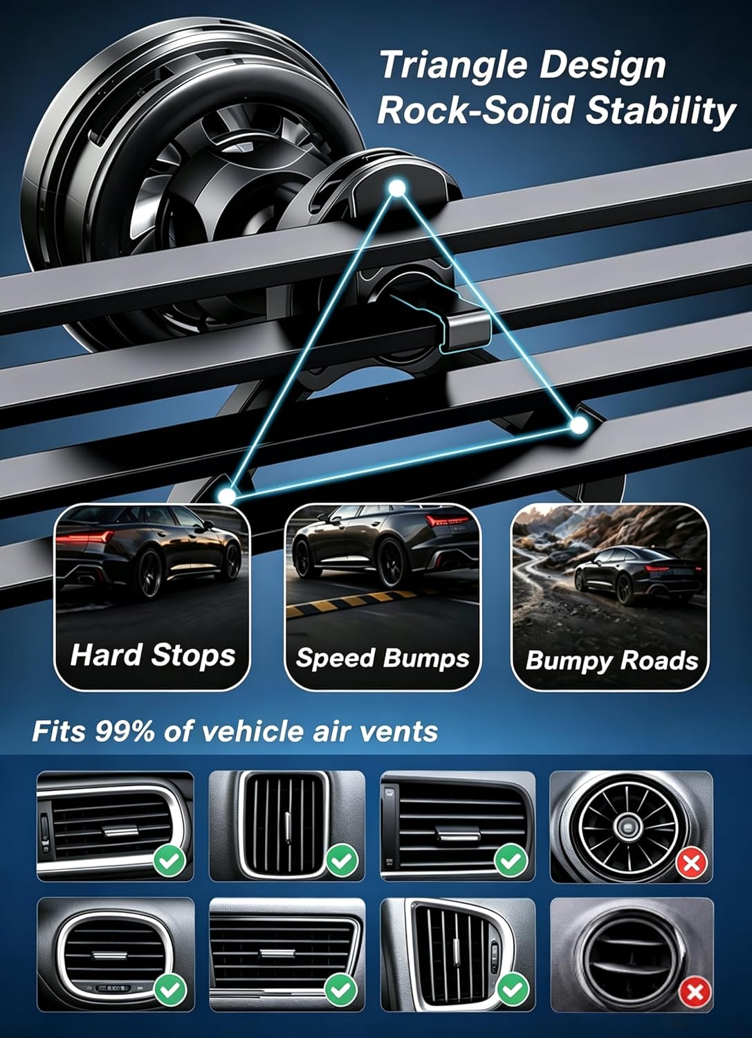 Qi2.2 25w Wireless Charging Car Mount with 63W Adapter & 2 Vent hook clamps