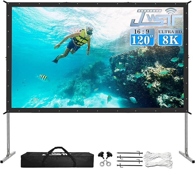Projector Screen and Stand, JWSIT 120 inch Outdoor Movie Screen-Upgraded 3