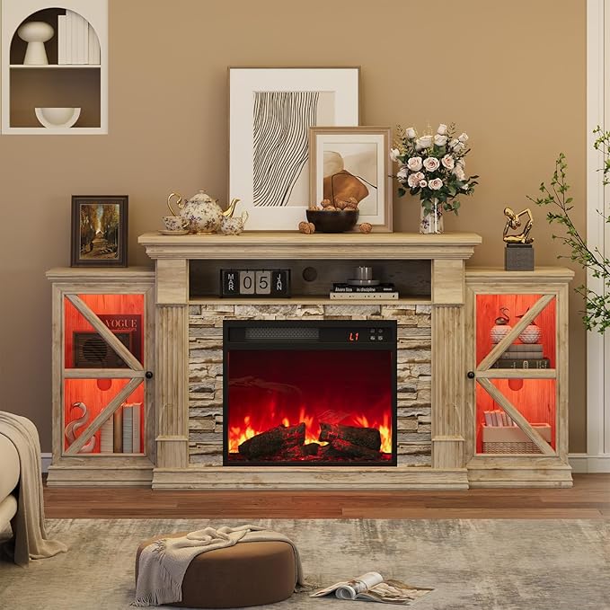 QUW Electric Fireplace TV Stand, Modern TV Console Table