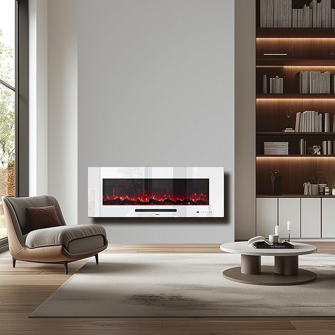 50" Electric Fireplace, Recessed & Wall Mounted Fireplace Heater 13 ...
