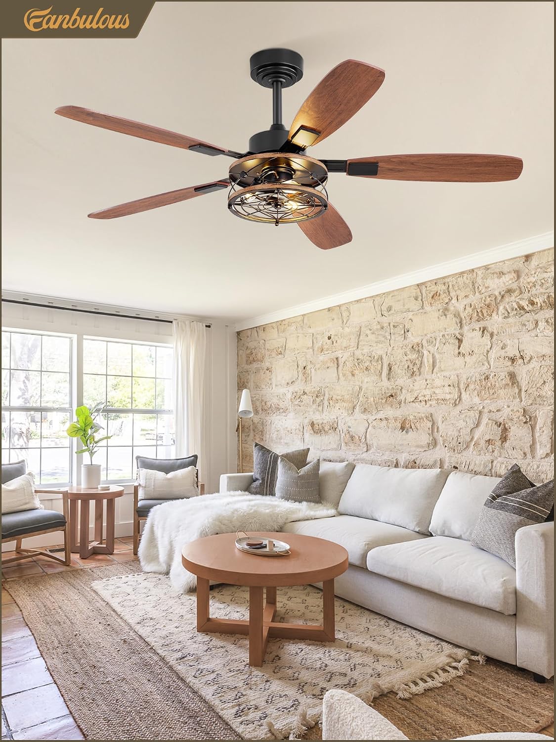 Farmhouse 52 Inch Farmhouse Ceiling Fan with Light and Remote, Black