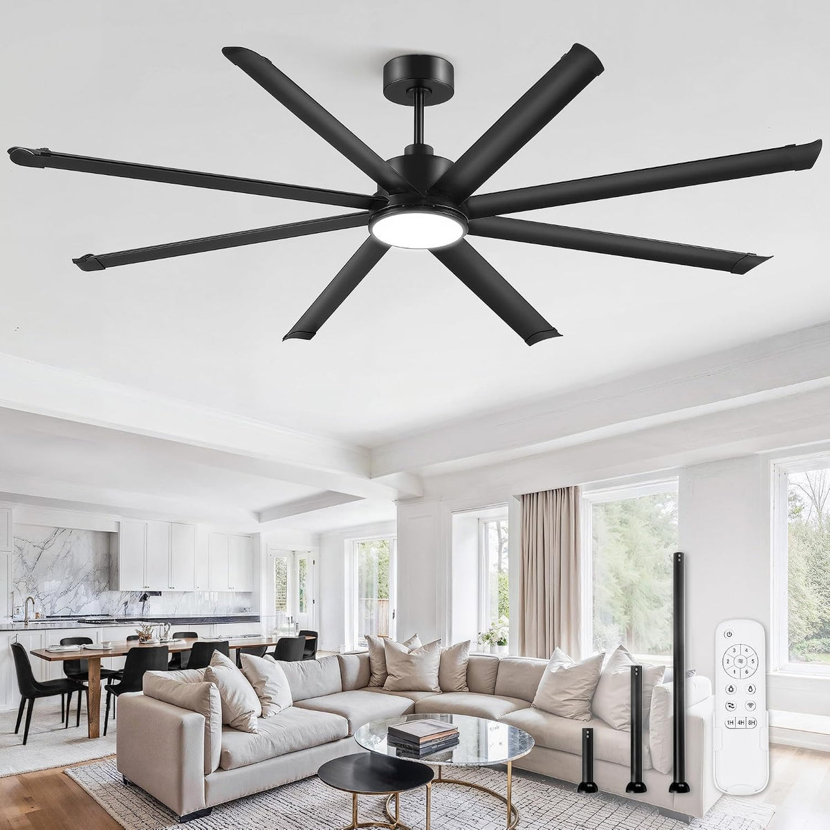 ZMISHIBO 84 Inch Ceiling Fans with Lights,8 Aluminum Reversible Blades