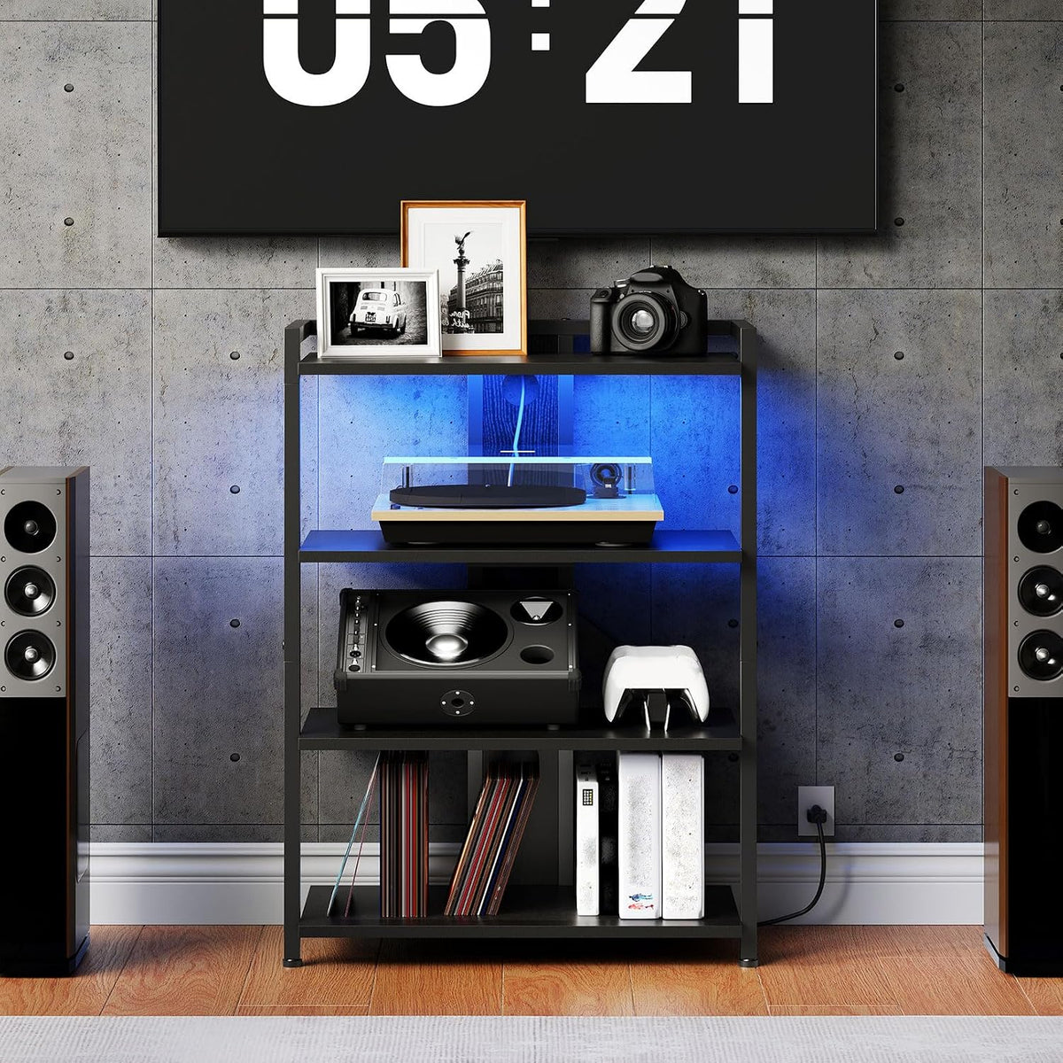 HOOBRO 4-Tier AV Media Stand, Media Console with Charging Station