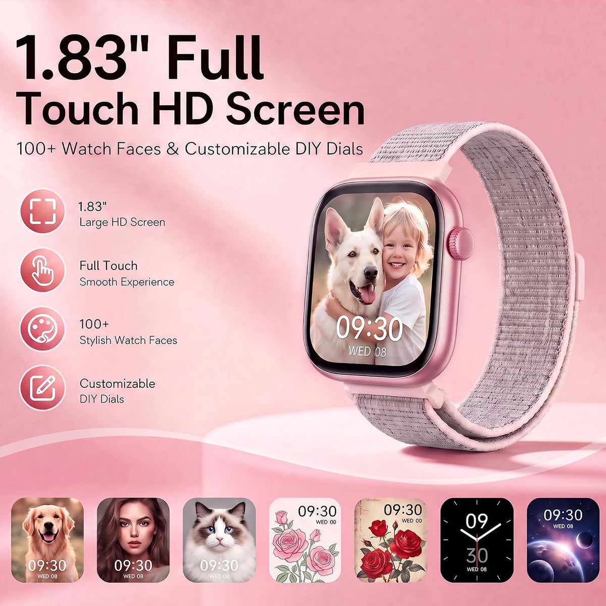 Smart Watch for Women, Bluetooth Answer/Make Calls, 1.83"HD Screen, 2 Bands