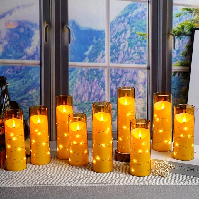 Flameless Candles with Embedded Star String, Battery Operated LED Pillar (Set...