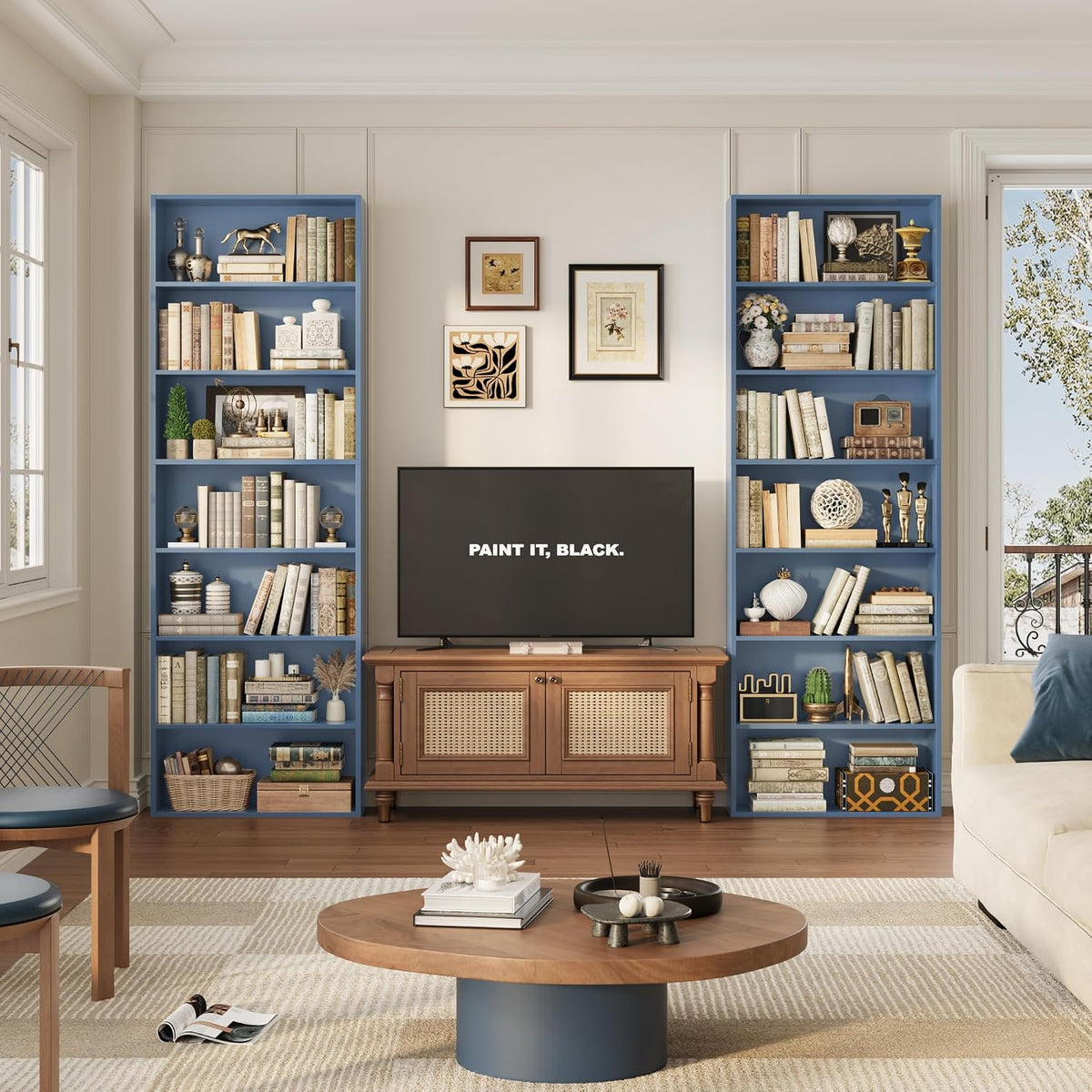 FACBOTALL 82" Tall Bookshelf Bookcase, 7-Tier Open Display Shelves, Blue