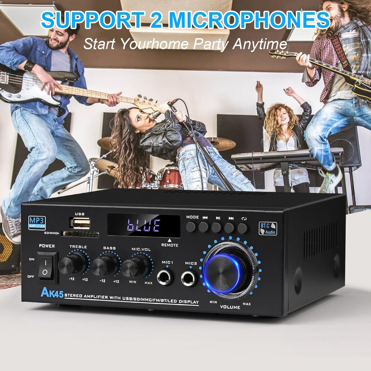 AK45 400W Bluetooth 5.0 Stereo Amplifier Receiver