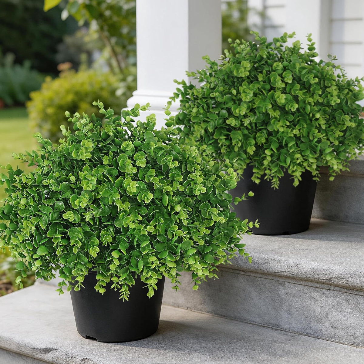 2Set Lifelike Touch Fake Eucalyptus Topiary Ball Trees for Porch(Green)