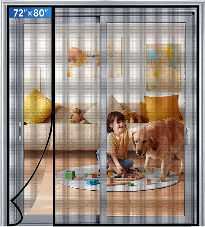 Magnetic Screen Door Mesh Left Right Side Opening Upgraded PET Material Mesh