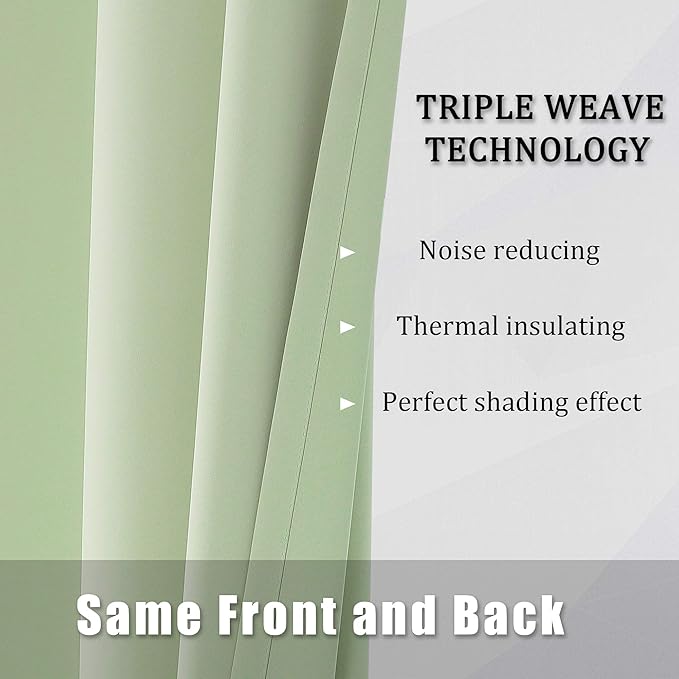 DUALIFE Light Green Blackout Curtain Panels/Drapes (Set of 2)