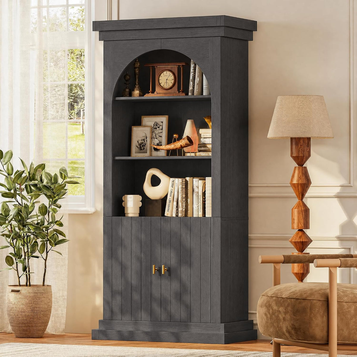 Vyre 71" Modern Tall Bookcase and Bookshelf, Triple Half Open Storage Ca...