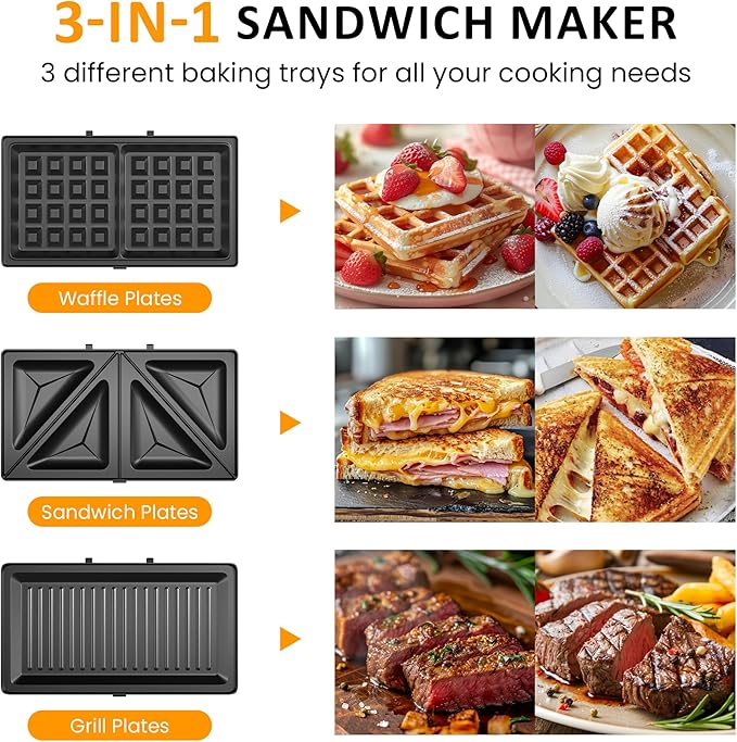 Sunvivi Pro Sandwich Maker Panini Press Grill, 3 in 1 Electric Waffle Maker