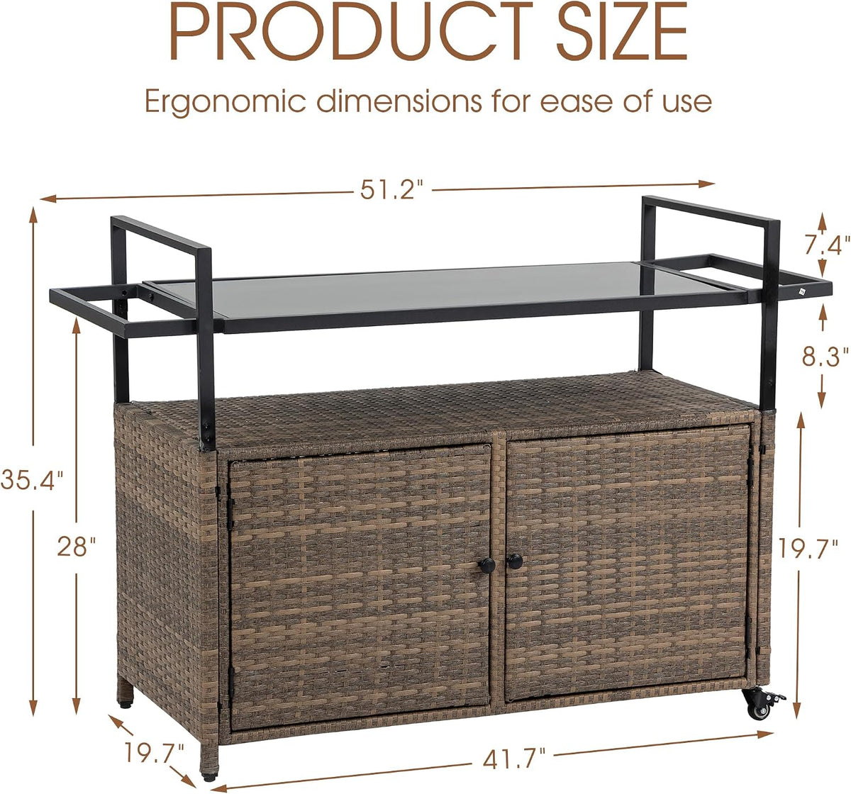 Outdoor Bar Cart Table, Brown