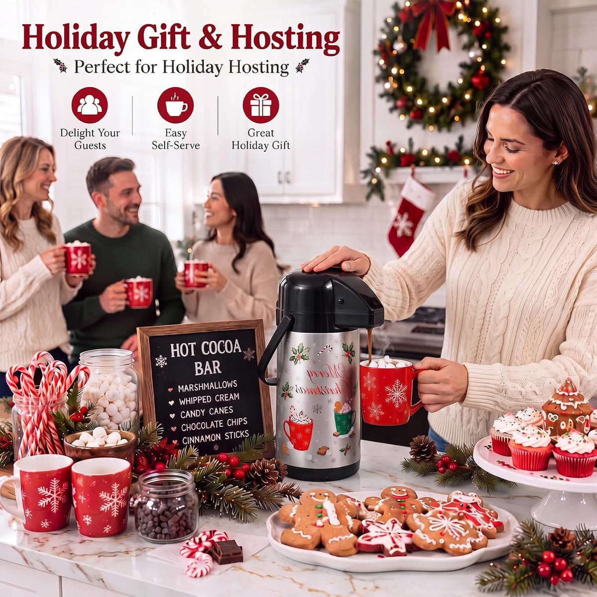 85oz Christmas Hot Chocolate Dispenser Hot Cocoa Bar Supplies, Cocoa Cups