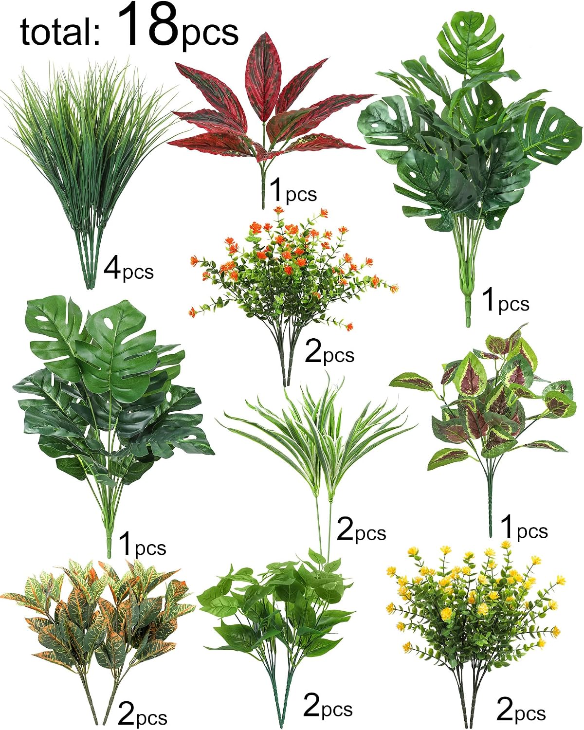 18 Pcs Artificial Plants for Outdoors Fake Greenery Stems