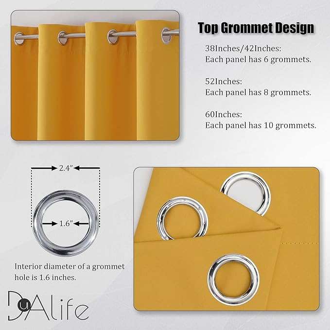 DUALIFE Yellow Curtains 108 Inches Long 2 Panels Blackout Curtain Panels