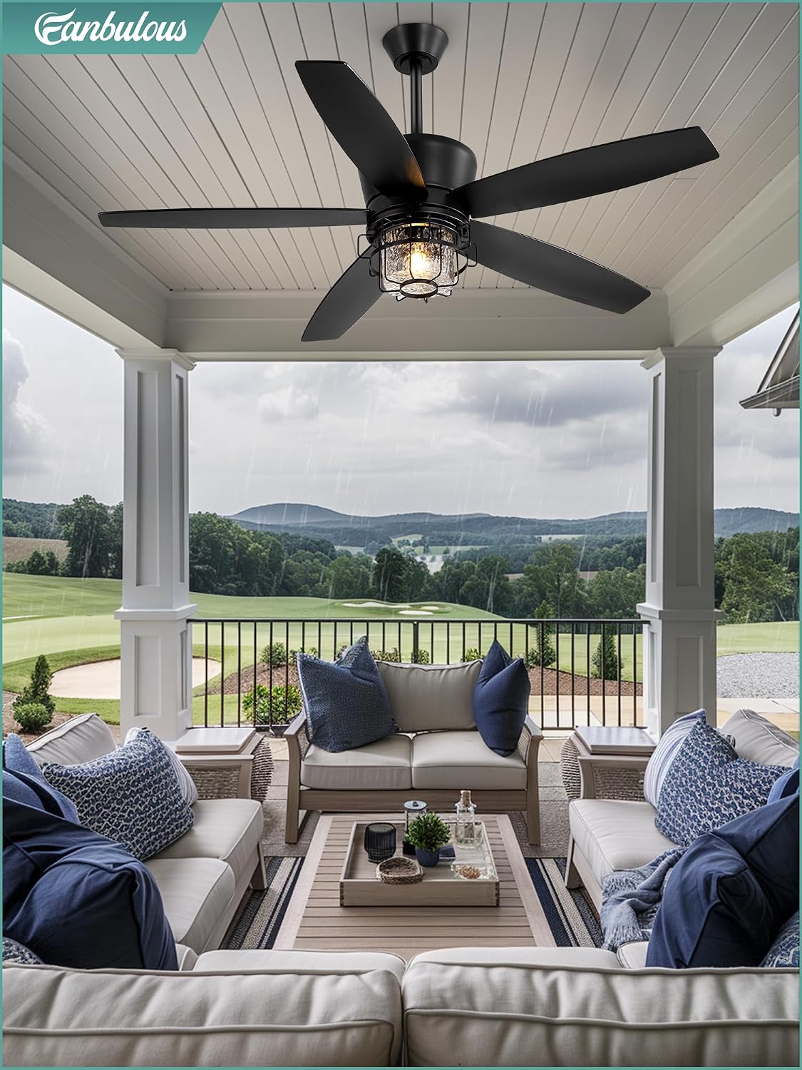 Fanbulous 52" Outdoor Ceiling Fans with Lights and Remote IP65 Waterproof