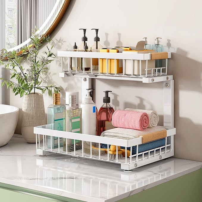 Pull out Cabinet Organizer, 1 Pack Under Sink Organizer, Slide out Metal