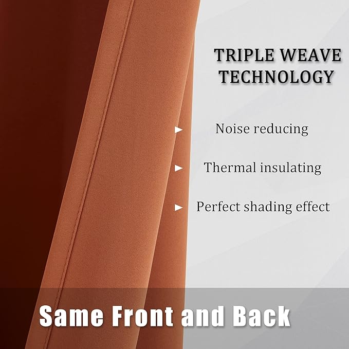 DUALIFE Rust Blackout Curtain for Living Room 108 Inches Long Burnt Orange