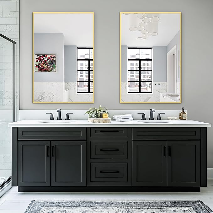 Bathroom Vanity Mirror for Wall, 2 Pack 36" x 24" Metal Framed Rect...