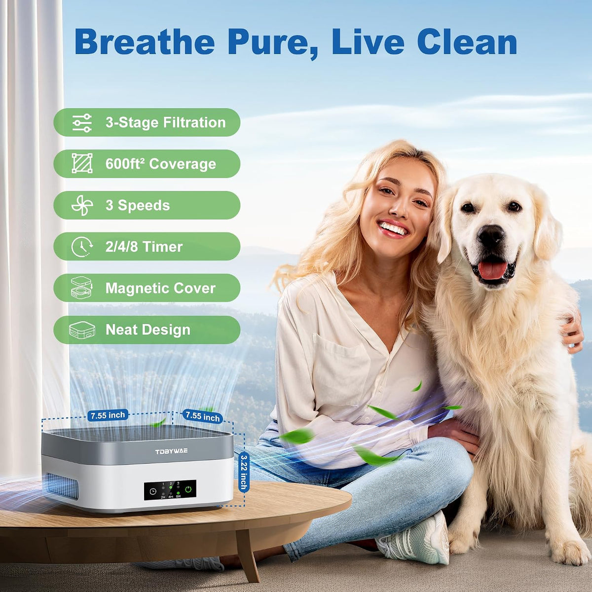 Air Purifier for Home – True HEPA Filter for Pets,Smoke & Allergies
