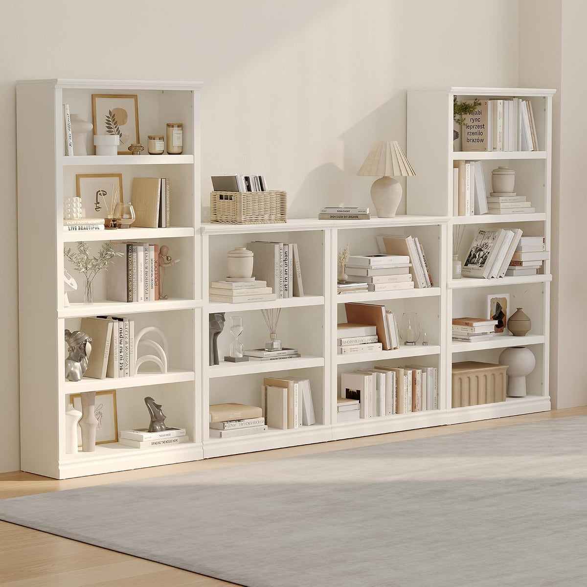 blini 3-Shelf Bookcase White Wooden Bookshelves 33in Wide Floor Standing Disp...