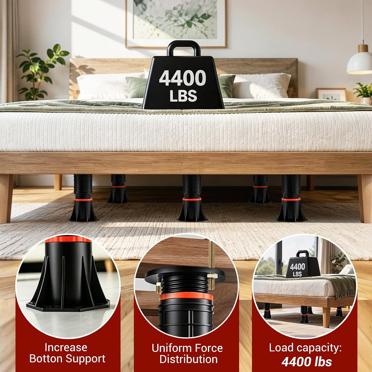 LOSCHEN 4 PCS Adjustable Bed Support Legs with Metal Fixing Accessories, 8.4-...