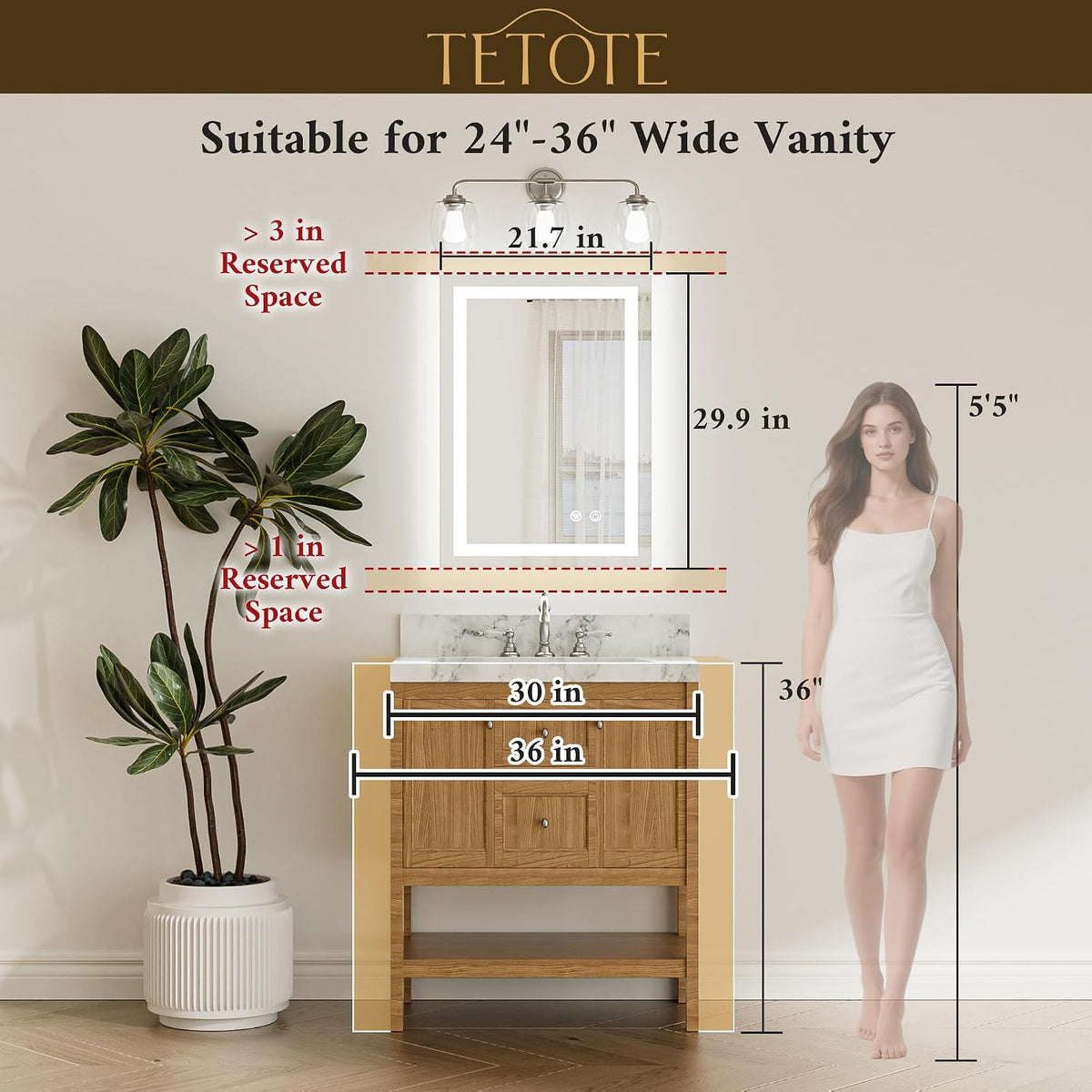 LED Bathroom Mirror 22 x 30 Inch Lighted Bathroom Vanity Mirror with Lights, ...