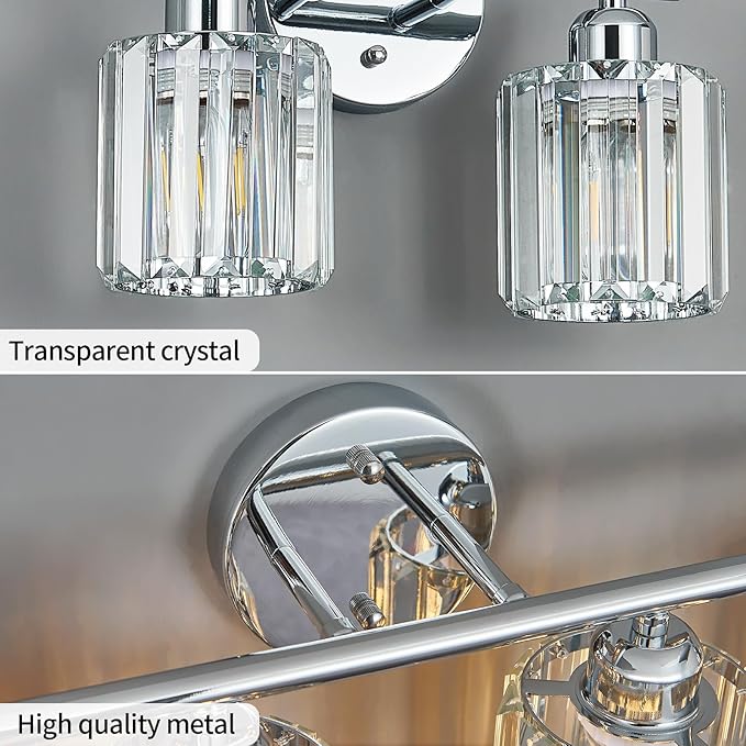 FDPBY Modern 4 Light Crystal Vanity Light, Chrome Vertical Bathroom Light
