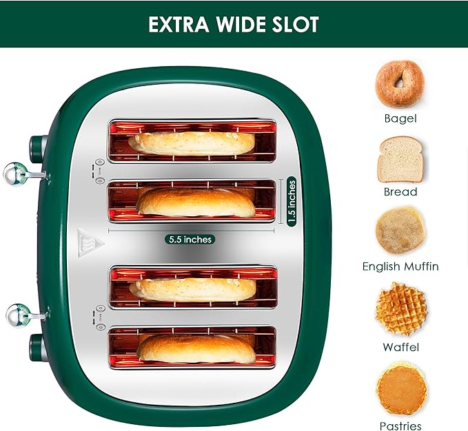 Roter Mond 4 Slice Toaster Retro Stainless Steel