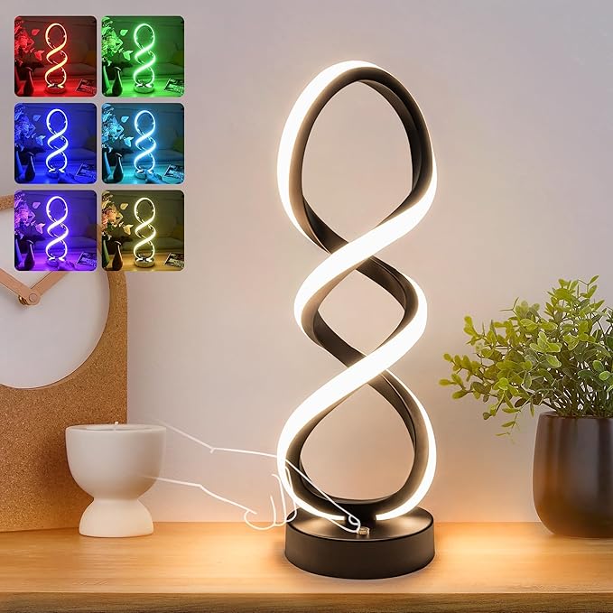 Modern Table Lamp, 7 Colors 10 Light Modes Spiral Design Table Lamp, Touch