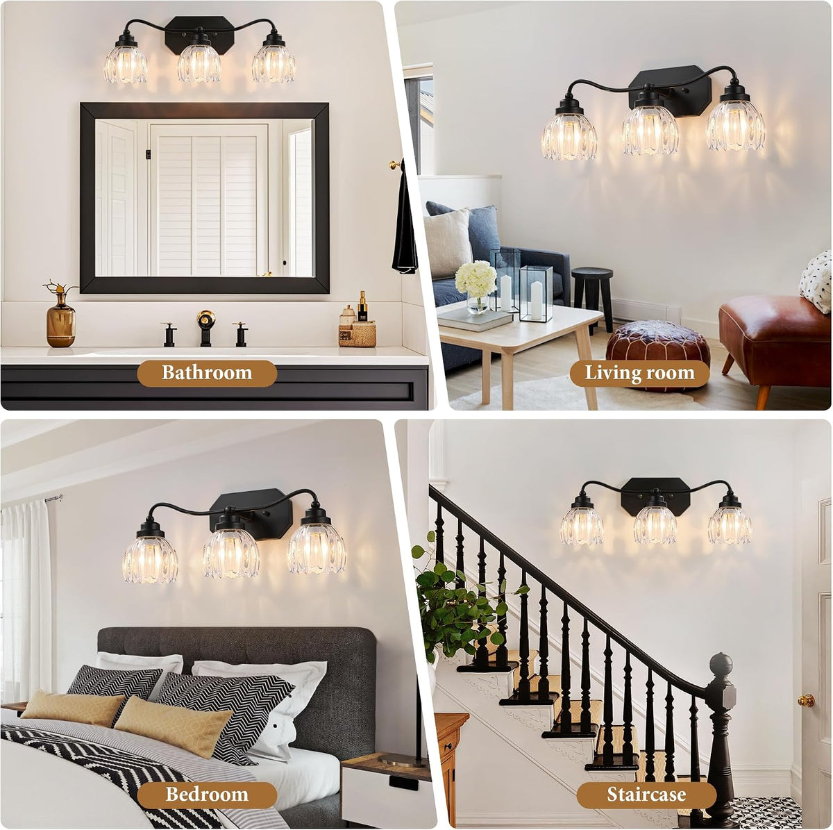 Vintage 3 Light Vanity Lights,Black Matte Antique Finish